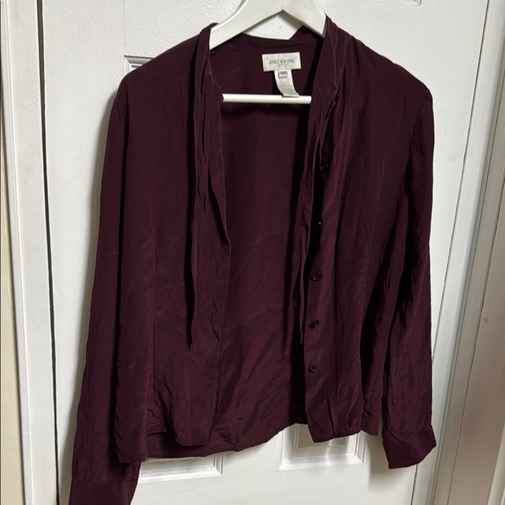Jones New York Deep Burgundy Button-Up Blouse pussywillow